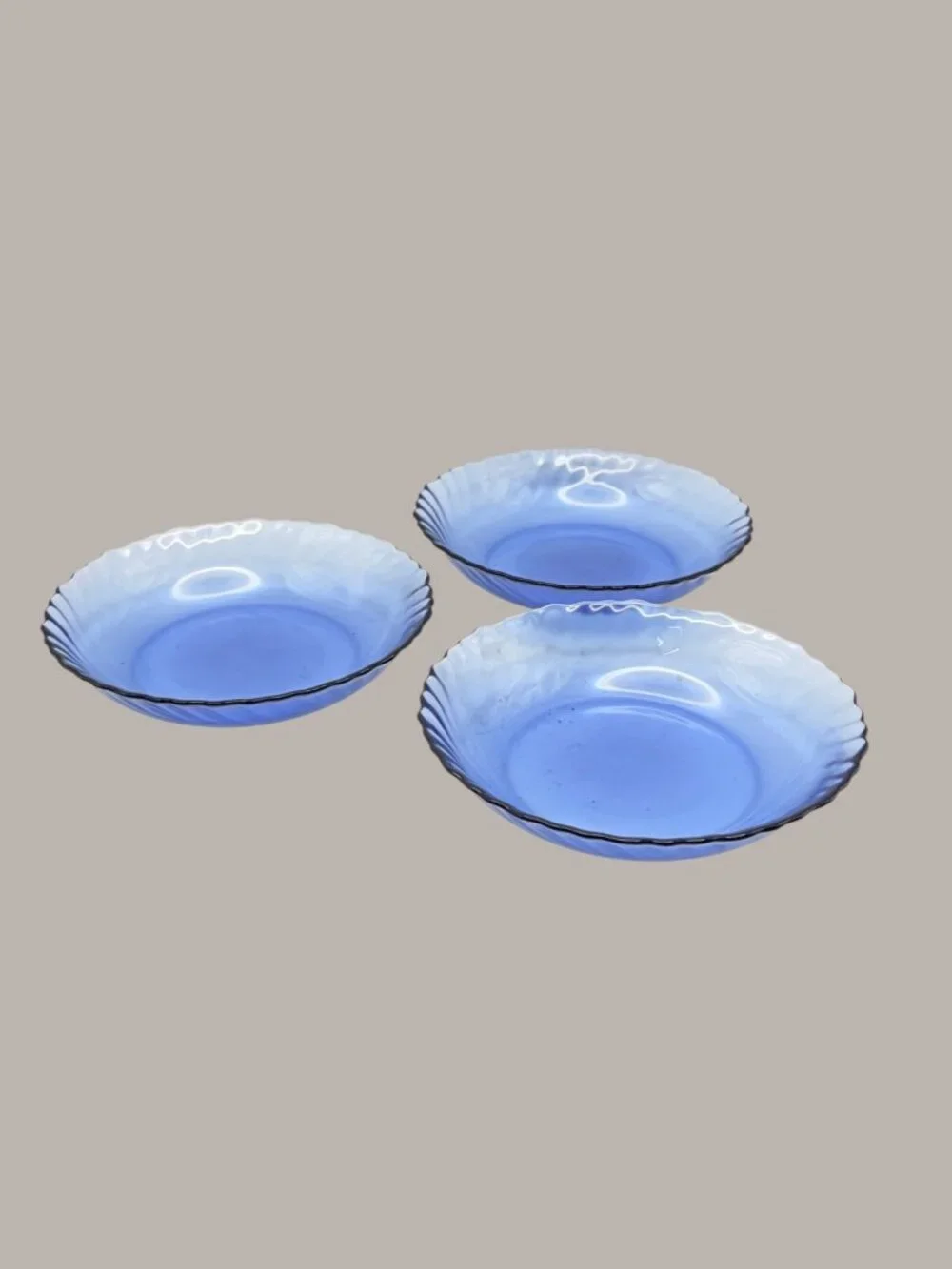 Vintage Arcoroc France Cobalt Blue Swirl Glass Bowls Set of 3 - 7
